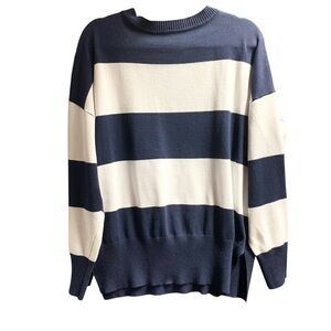 Navy and White Oversized Long Sleeve Striped Sweater